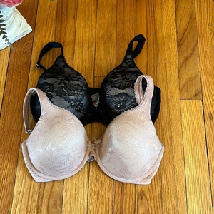 BBV Lace Lined Perfect Coverage Bras (2) Nude and Black Size 34DD 💕‎